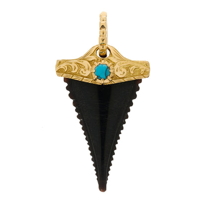 Gucci 18K Yellow Gold Black Horn Turquoise Shark Tooth Charm 1 of 3