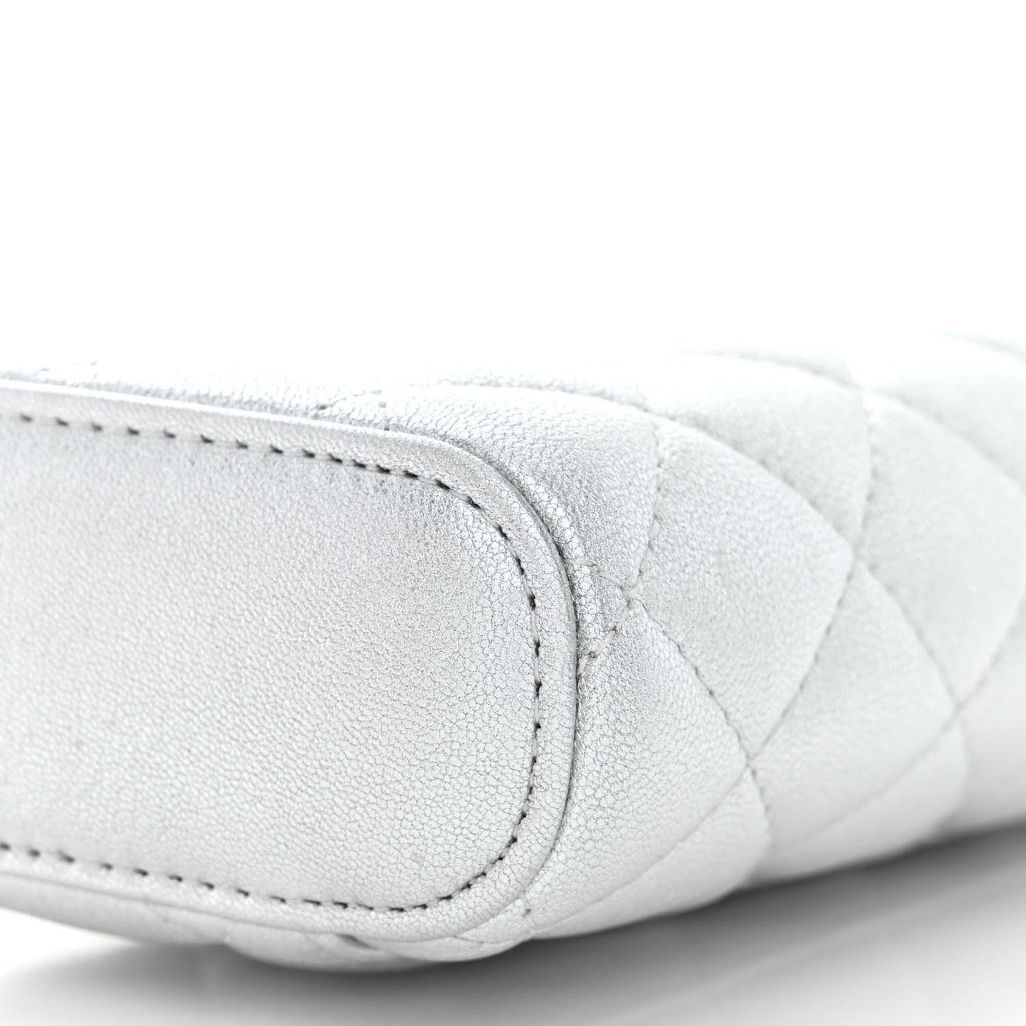 Metallic Lambskin Quilted Phone Holder With Chain Silver