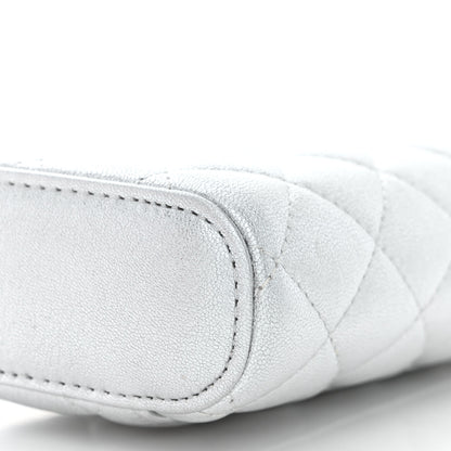Chanel Metallic Lambskin Quilted Phone Holder With Chain Silver 10 of 13