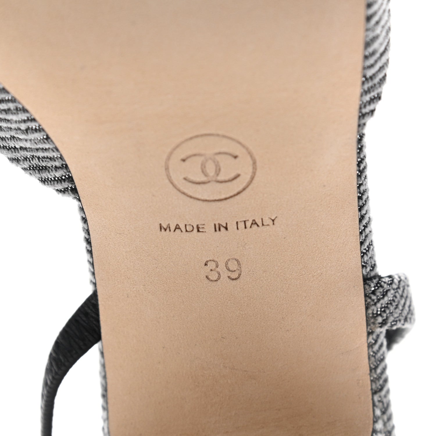 Chanel Tweed Cap Toe CC Slingback Pumps 39 Black Grey 6 of 9