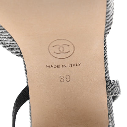Chanel Tweed Cap Toe CC Slingback Pumps 39 Black Grey 6 of 9