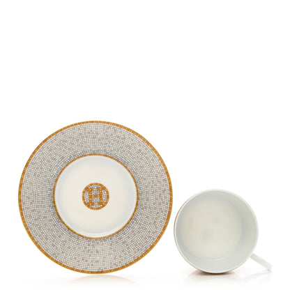 Hermes Porcelain Mosaique Au 24 Gold Tea Cup And Saucer Set Of 2 4 of 11