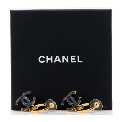 Chanel Metal Enamel CC Hoop Earrings Gold Denim Blue 3 of 4