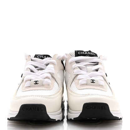 Chanel Mesh Suede Calfskin Grained Calfskin Womens CC Sneakers 35 White Black 3 of 9