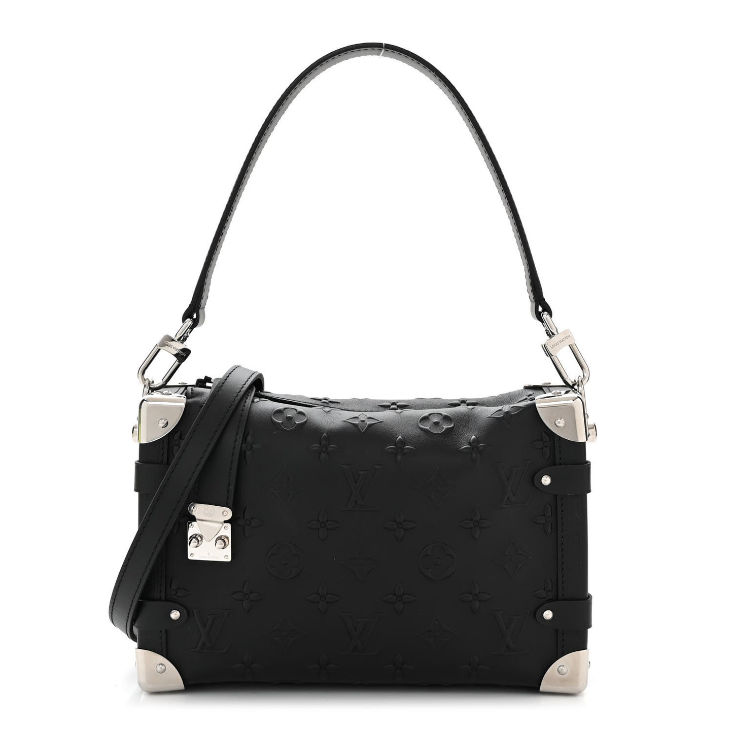 Calfskin Debossed Monogram Side Trunk Black