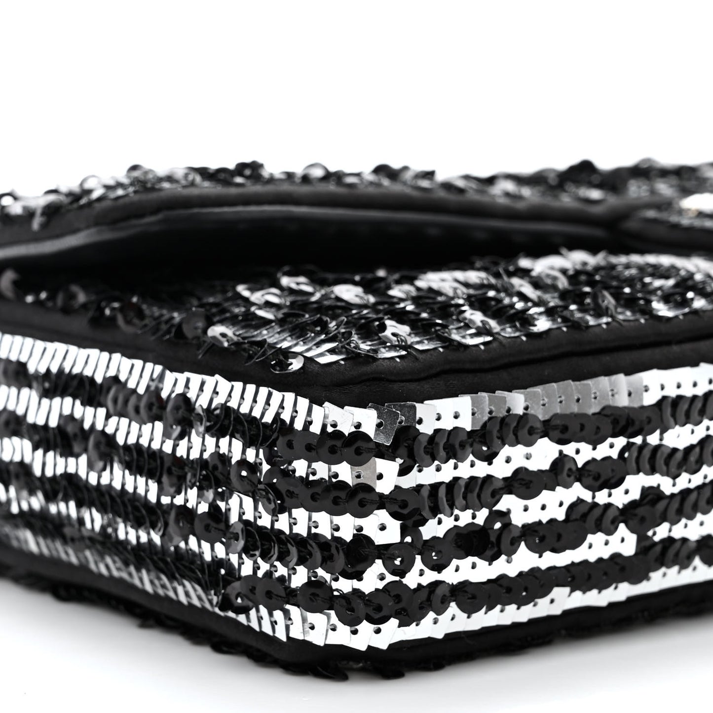 Sequin Quilted Pearl CC Flap Clutch Black