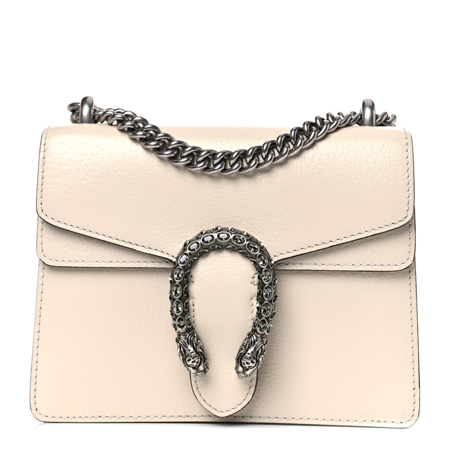 Textured Calfskin Crystal Mini Dionysus Shoulder Bag Mystic White