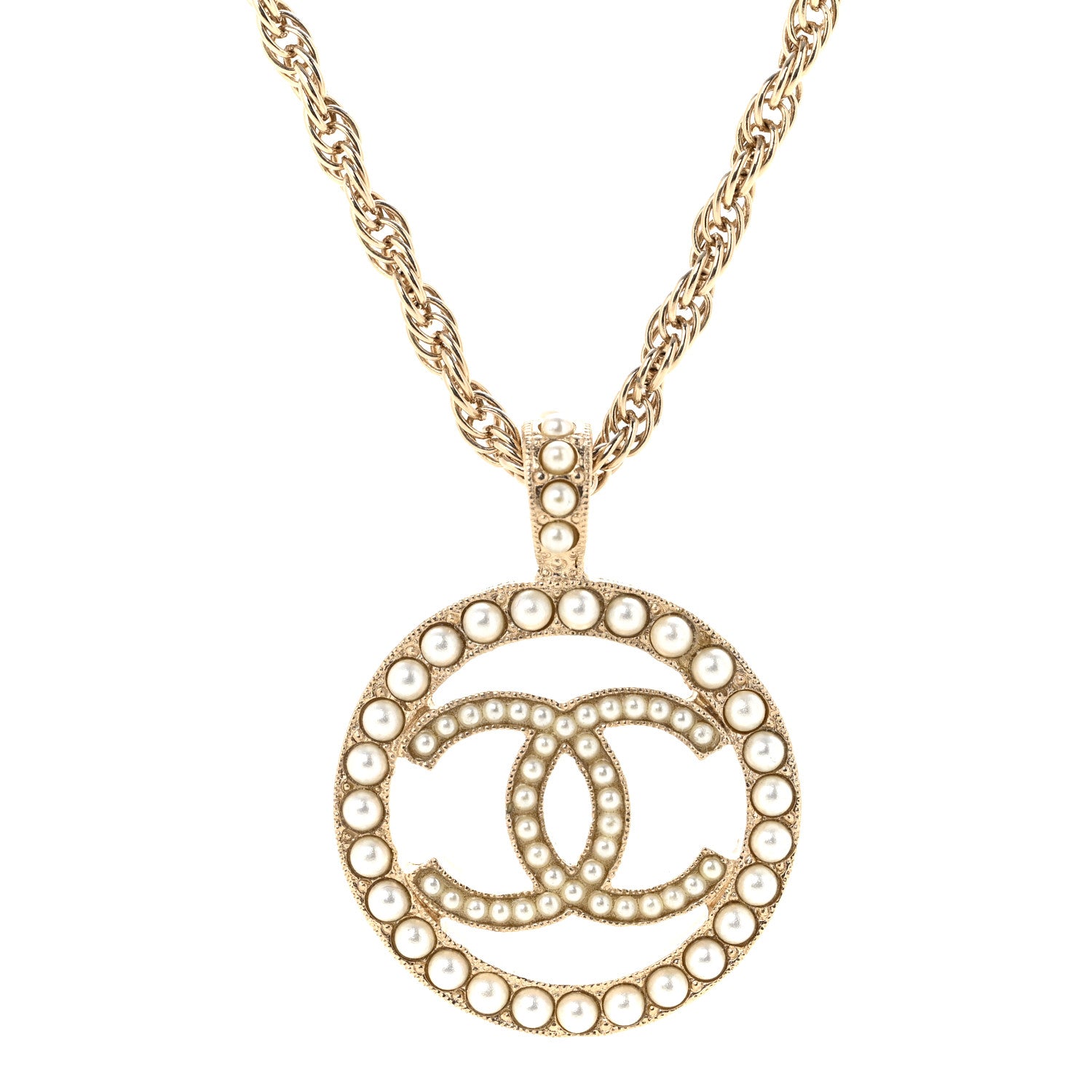 Chanel Pearl CC Round Pendant Necklace Gold 4 of 7