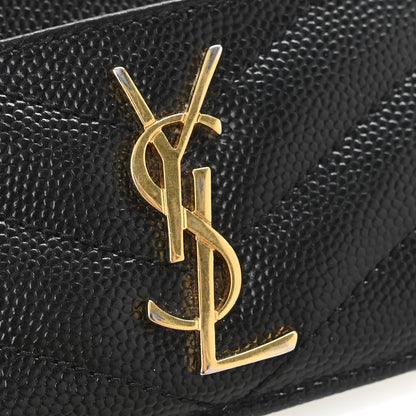 Saint Laurent Grain De Poudre Matelasse Chevron Monogram Credit Card Case Black 9 of 11