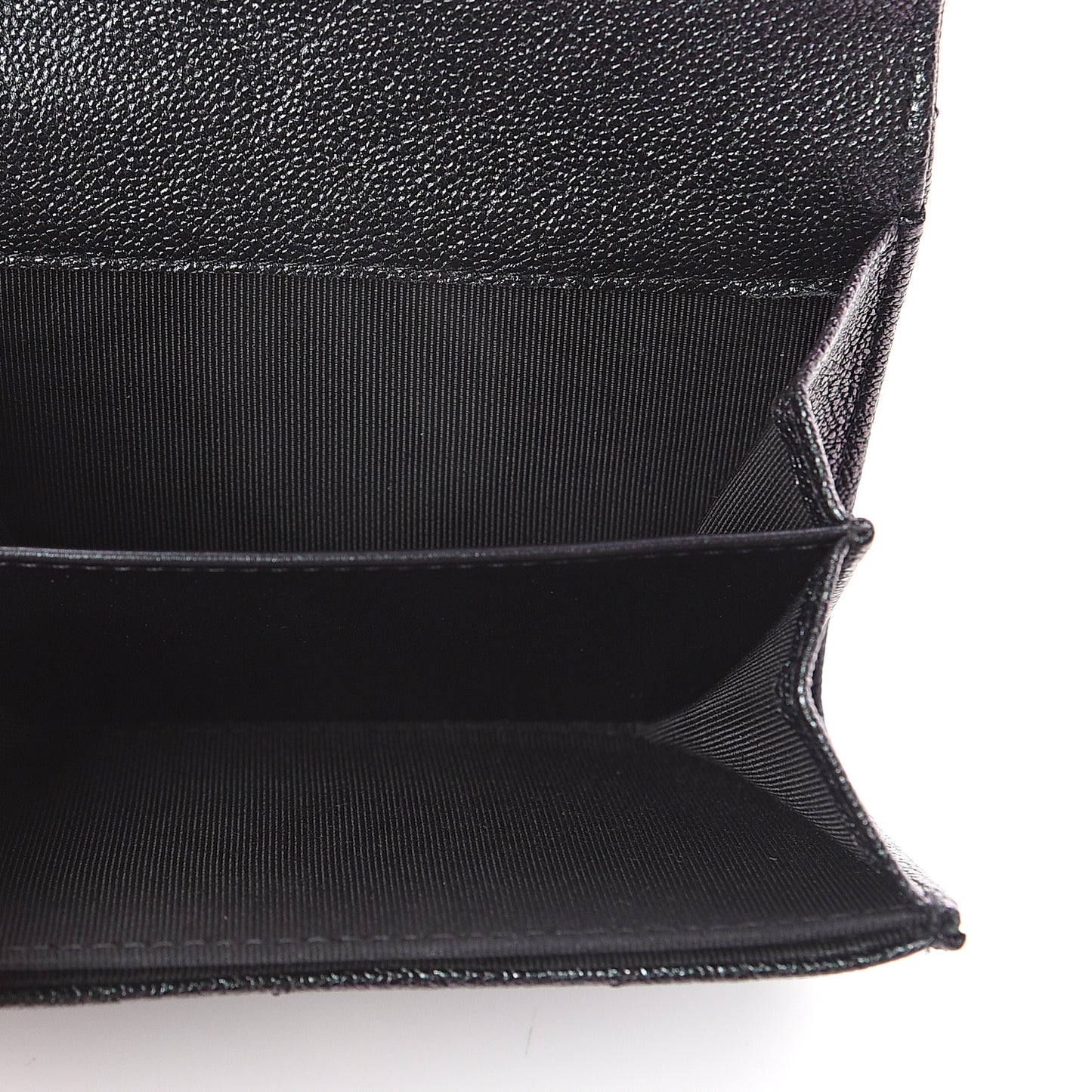 Iridescent Caviar Quilted Flap Card Holder Wallet Black