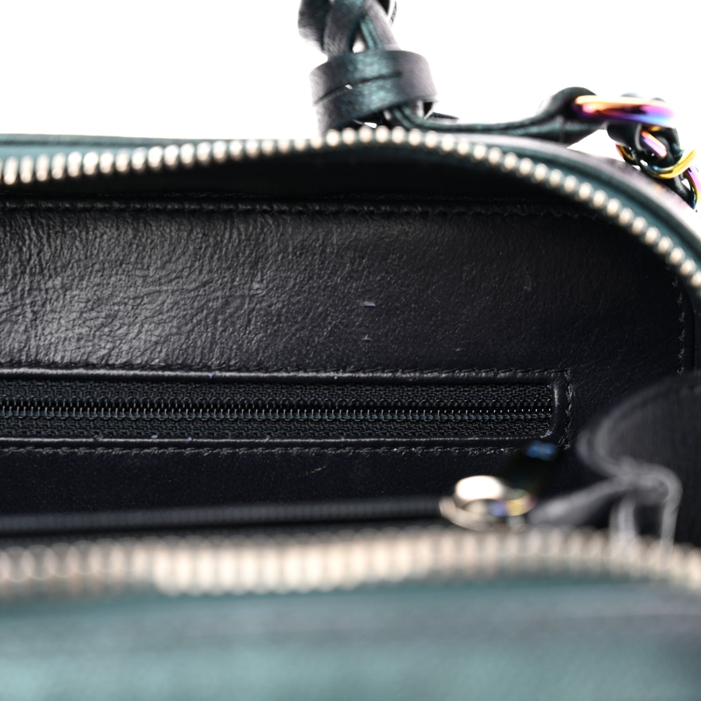 Iridescent Caviar Quilted Medium CC Filigree Vanity Case Dark Turquoise