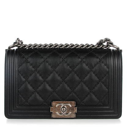 Chanel Calfskin Double Stitch Medium Boy Flap Black 1 of 8