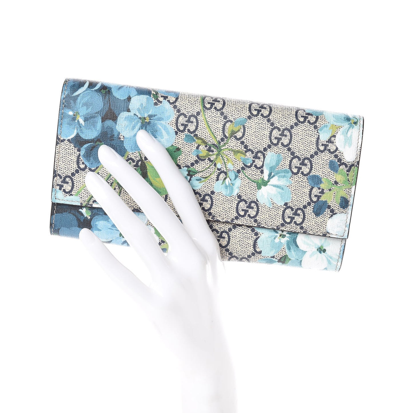 GG Supreme Monogram Blooms Continental Wallet Blue