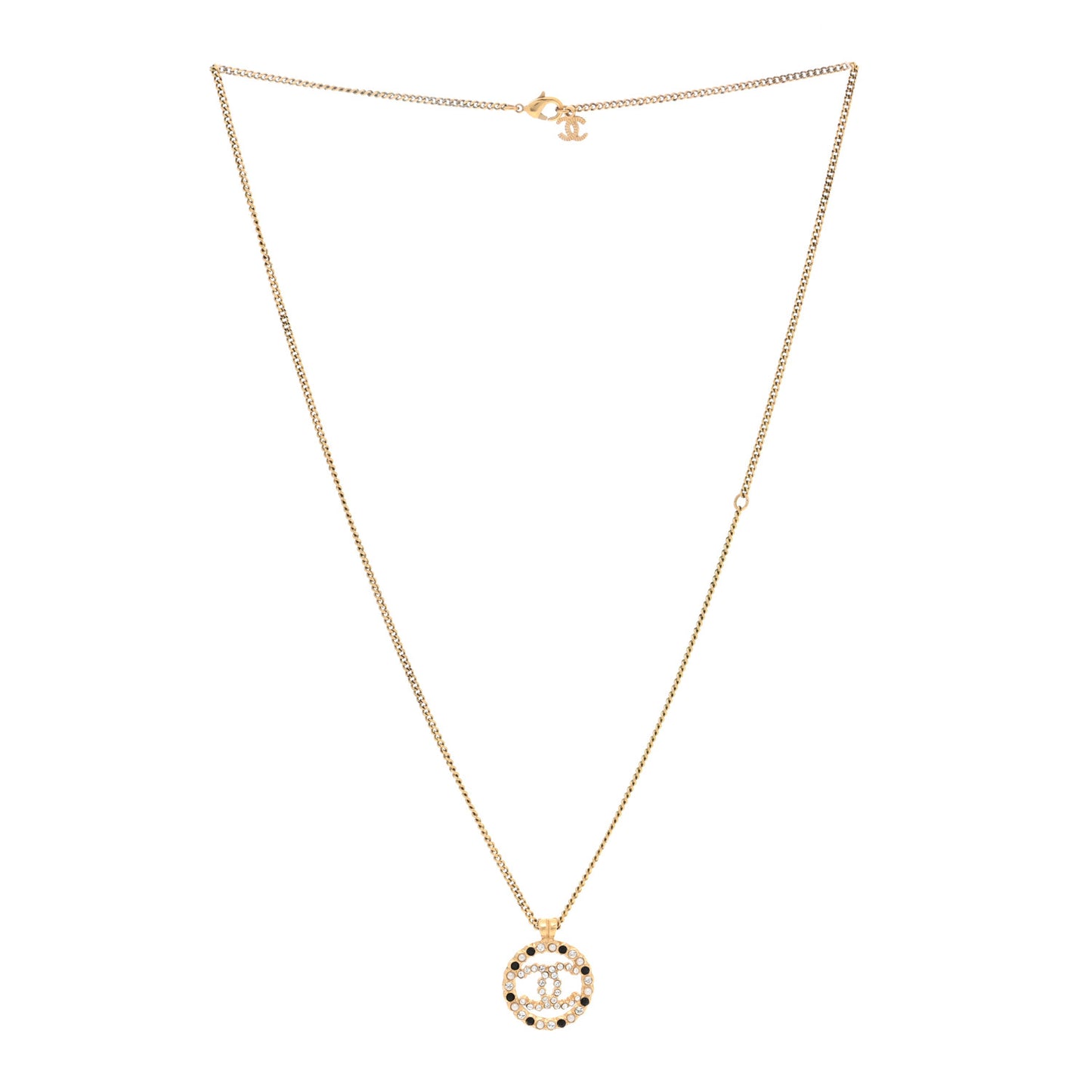 Pearl Crystal CC Round Pendant Necklace Gold Black