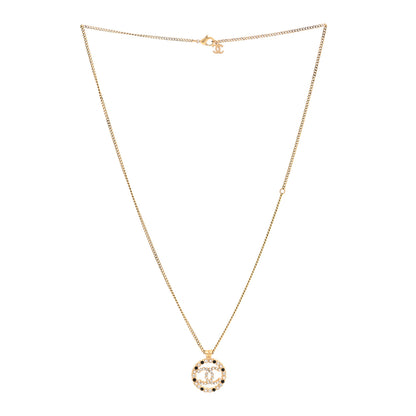 Chanel Pearl Crystal CC Round Pendant Necklace Gold Black 2 of 5