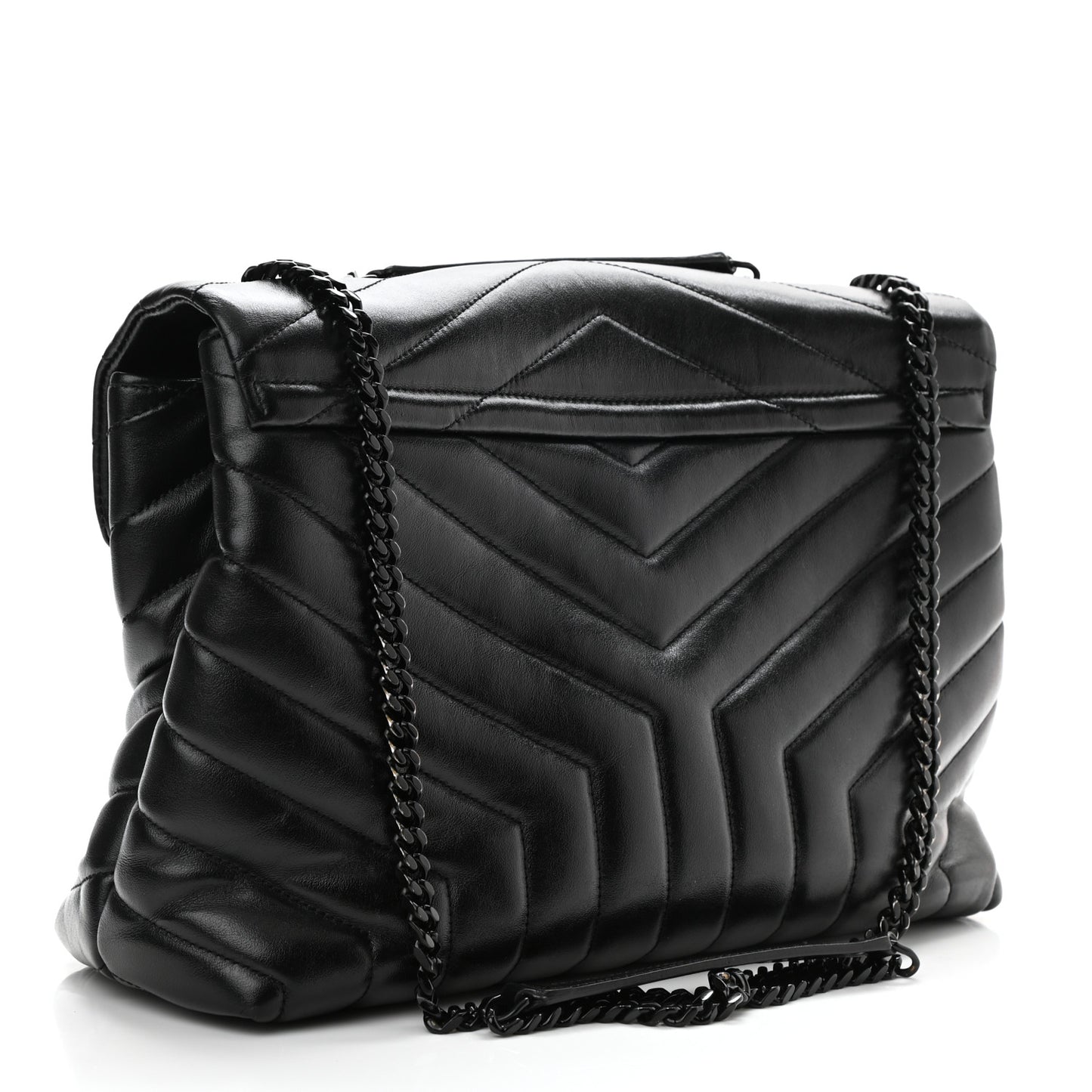 Calfskin Y Quilted Monogram Medium Loulou Chain Satchel Black
