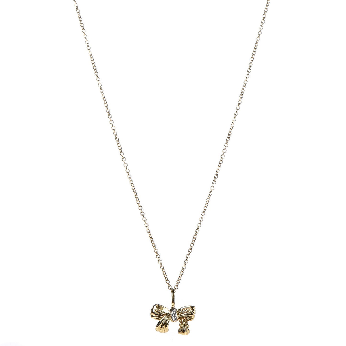 18K Yellow Gold Diamond Bow Pendant Necklace