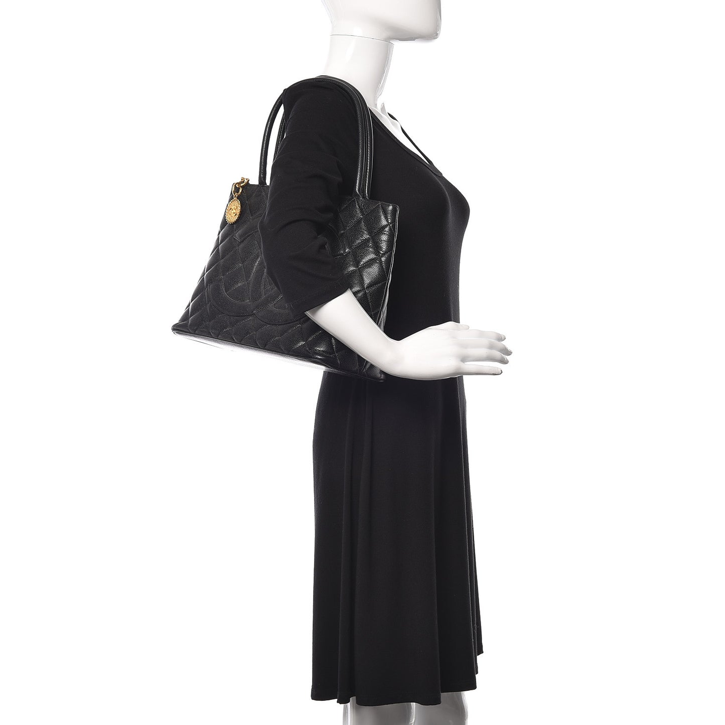 Caviar Quilted Medallion Tote Black