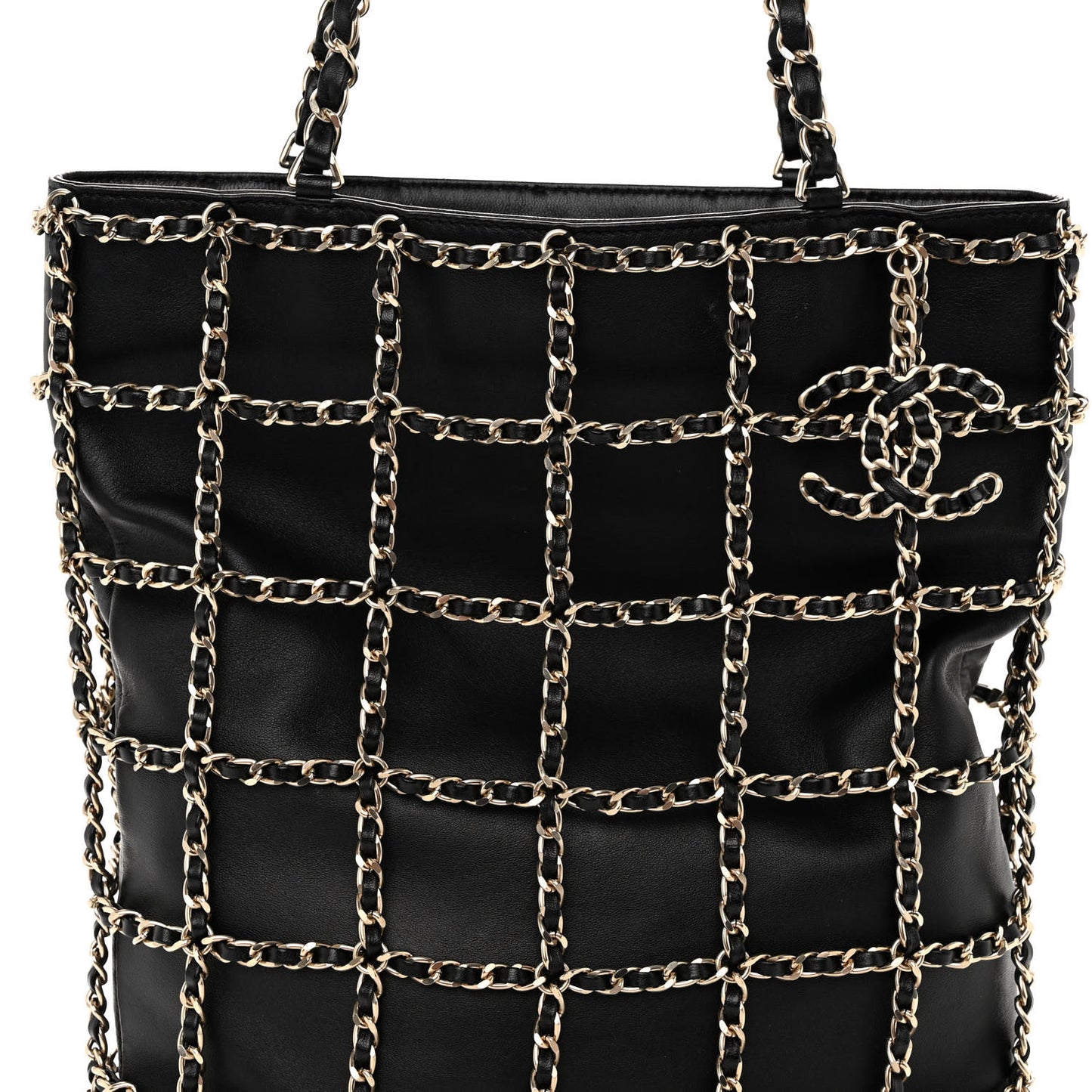 Lambskin Large Shopping Chain Tote Black
