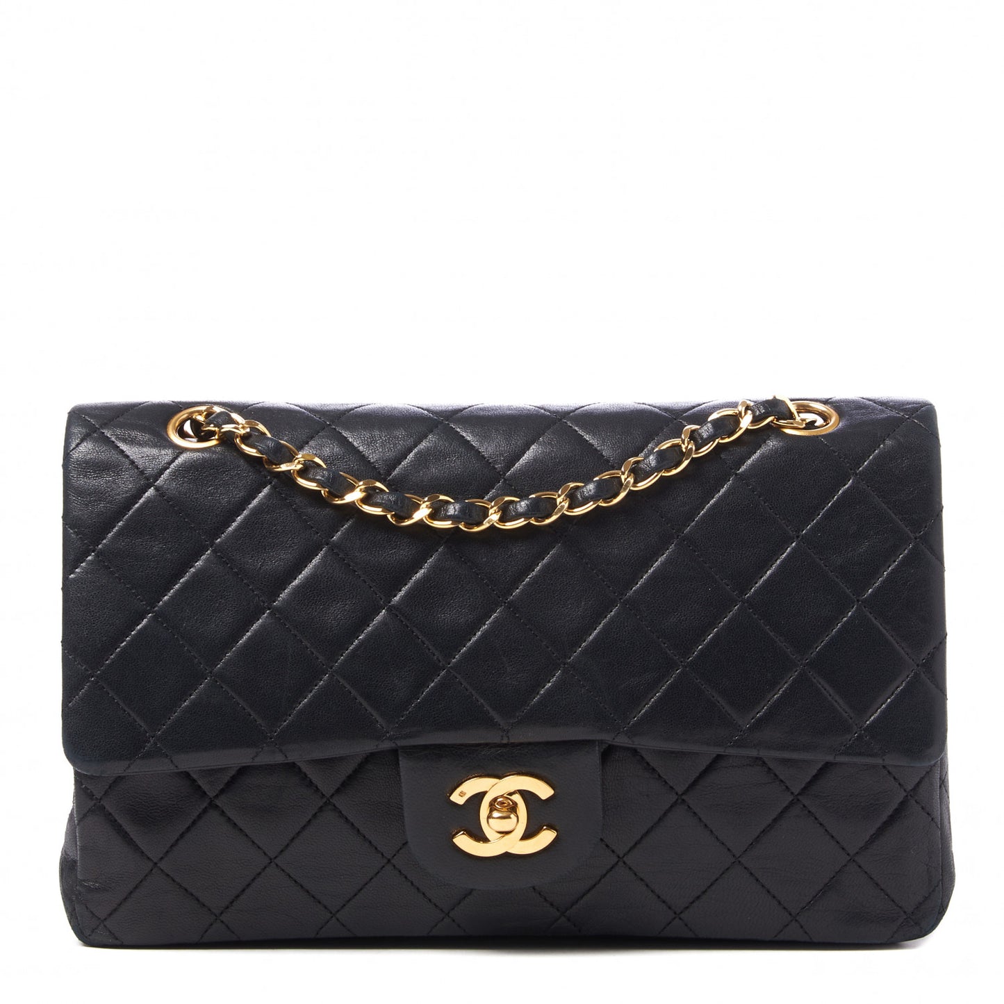 Lambskin Quilted Medium Double Flap Black