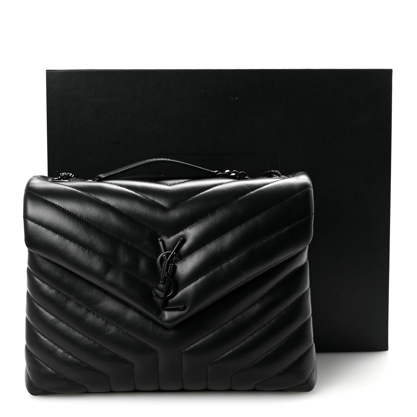 Calfskin Y Quilted Monogram Monochrome Medium Loulou Chain Satchel Black