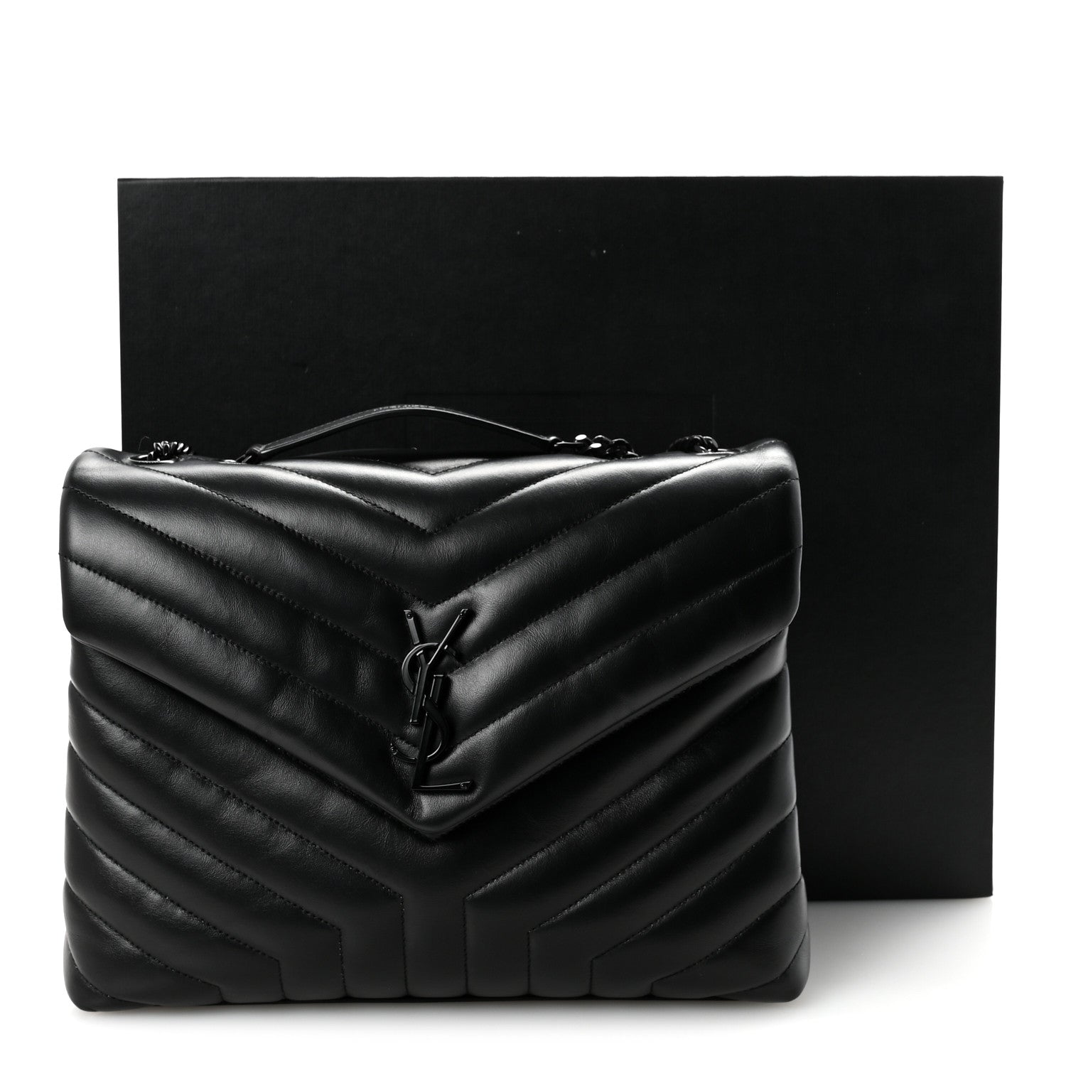 Saint Laurent Calfskin Y Quilted Monogram Monochrome Medium Loulou Chain Satchel Black 10 of 10