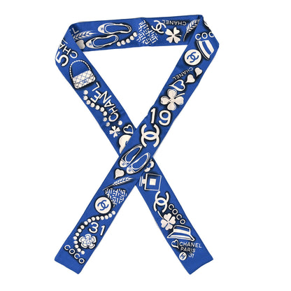 Chanel Silk CC Slim Bandeau Scarf Navy Ecru 1 of 3