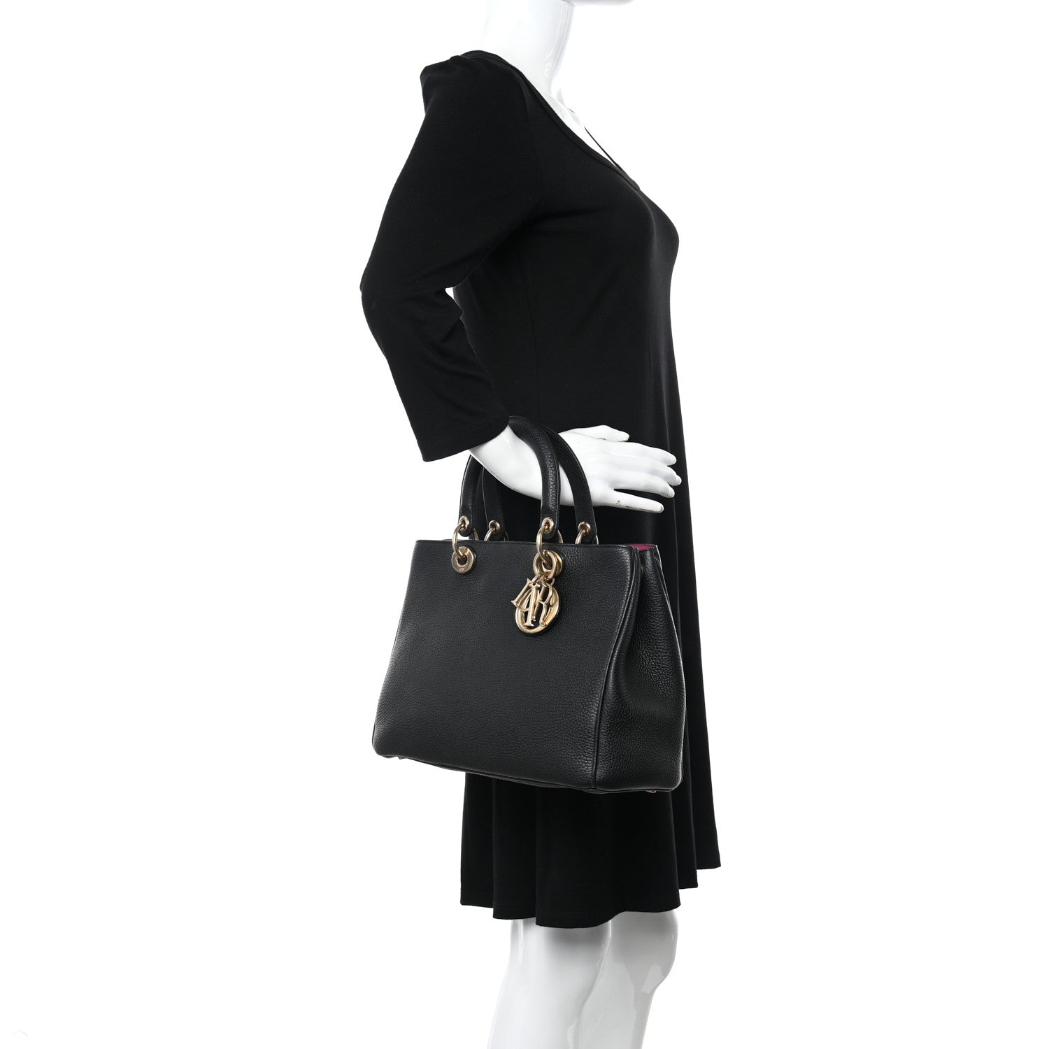 Christian Dior Bullcalf Medium Diorissimo Tote Black Rose Indien 2 of 11