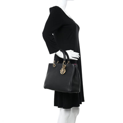 Christian Dior Bullcalf Medium Diorissimo Tote Black Rose Indien 2 of 11