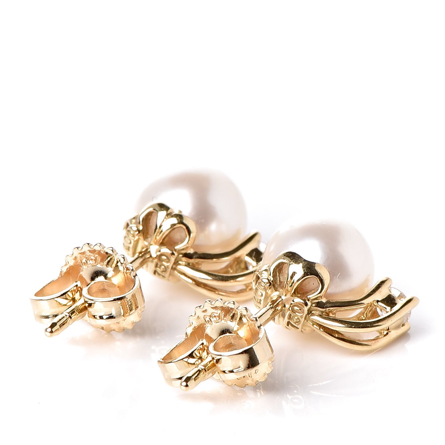 18K Yellow Gold Diamond Akoya Pearl 6.5-7mm Signature Earrings