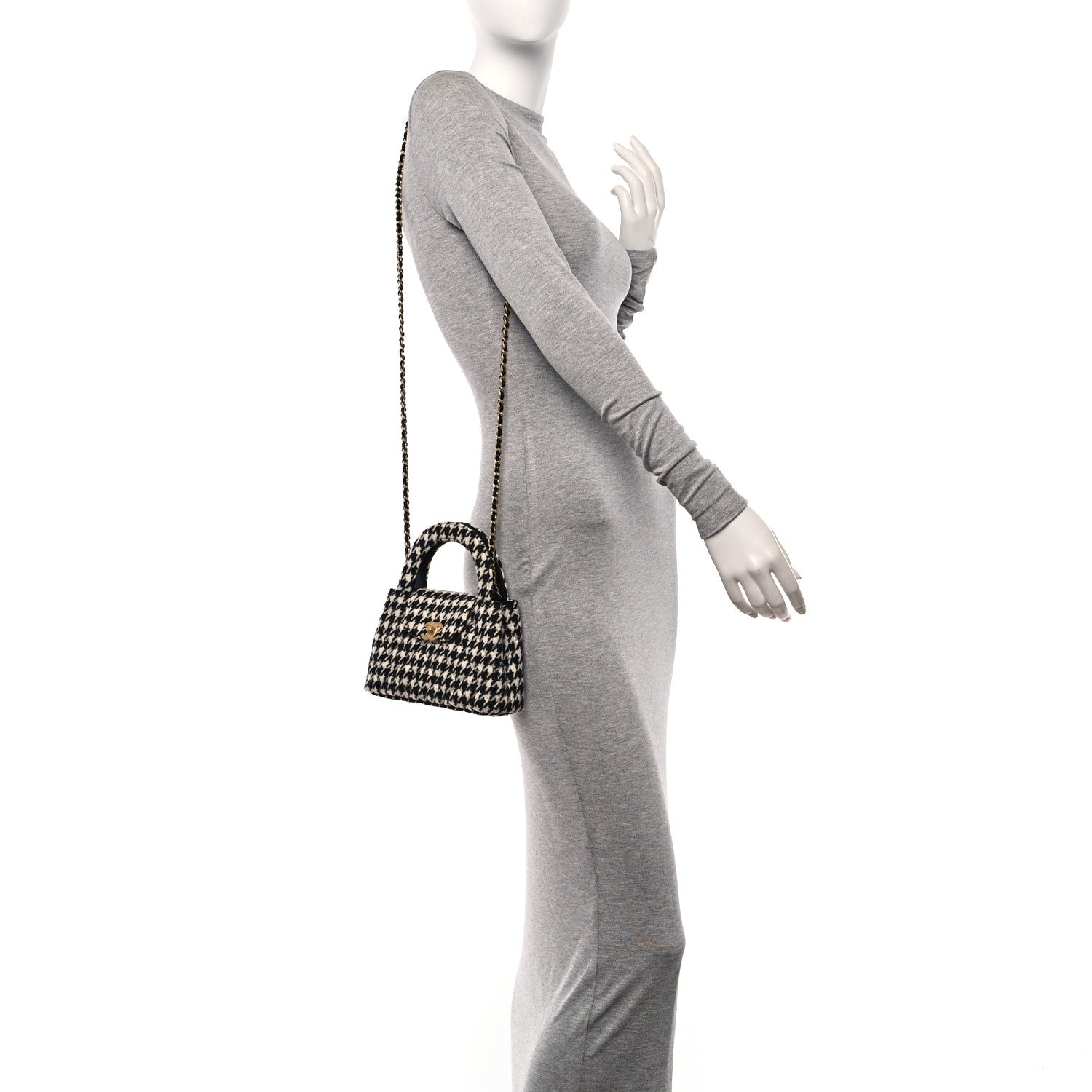 Chanel Tweed Houndstooth Quilted Nano Kelly Shopper Black White 2 of 11