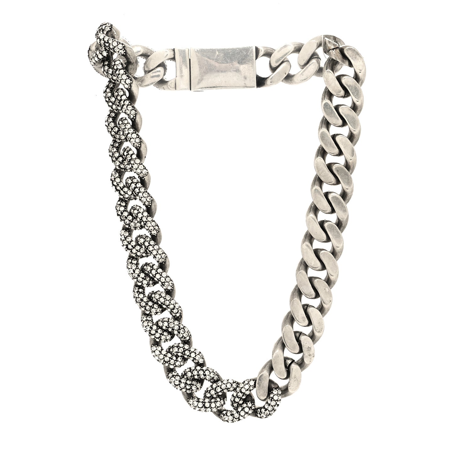 Crystal Curb Chain Necklace Oxidized Silver