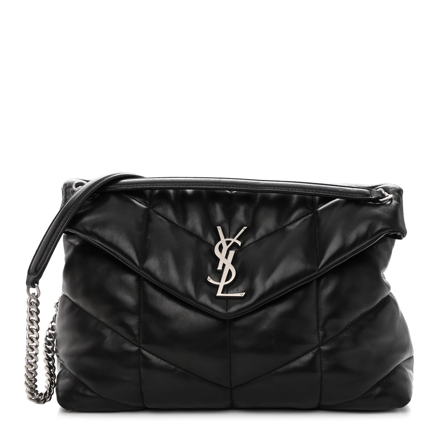 Saint Laurent Lambskin Quilted Medium Loulou Puffer Monogram Chain Satchel Black 1 of 9