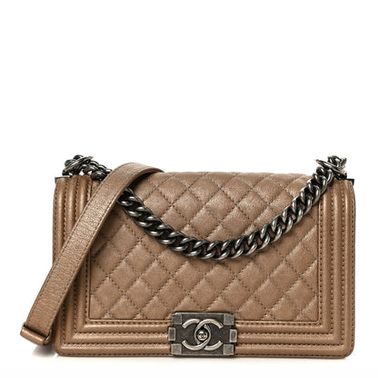 Chanel Metallic Calfskin Quilted Medium Boy Flap Taupe 1 of 11