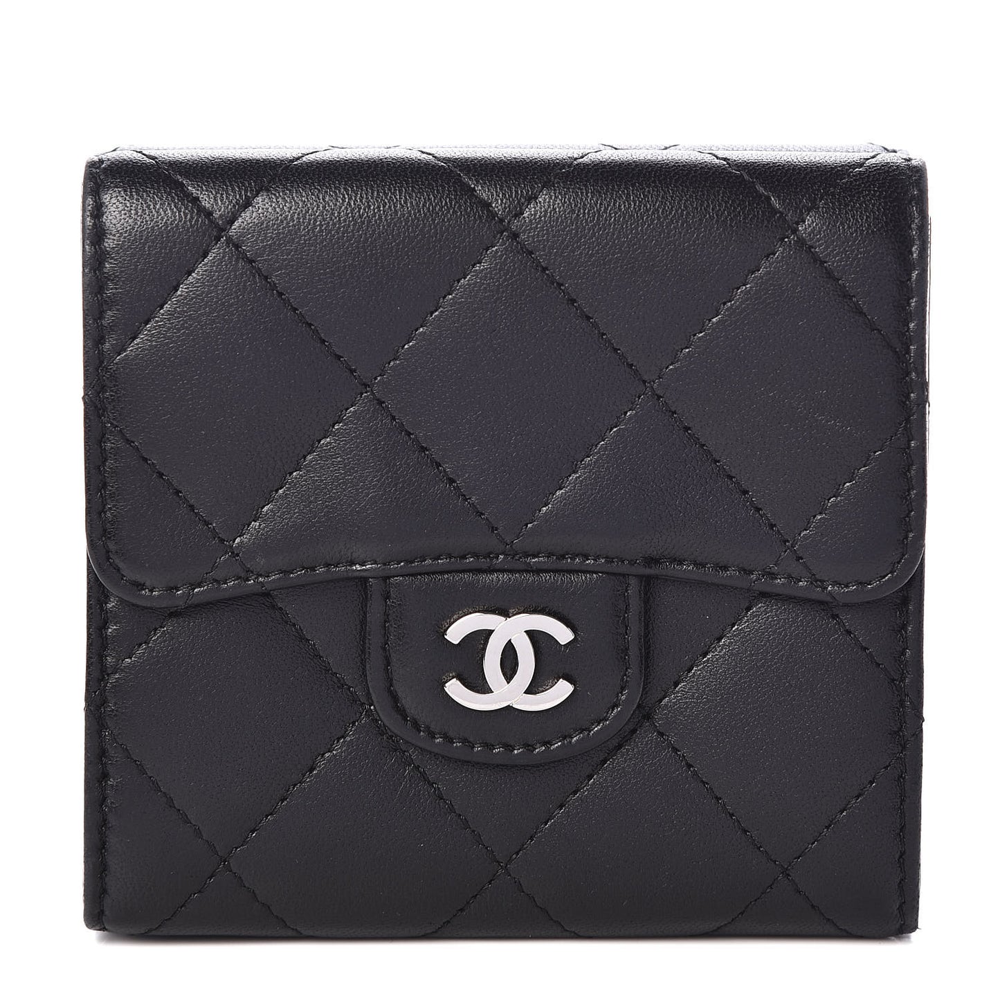 Lambskin Quilted Double Sided Wallet Black