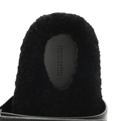 Hermes Calfskin Woolskin Womens Chypre Sandals 41 Black 7 of 10
