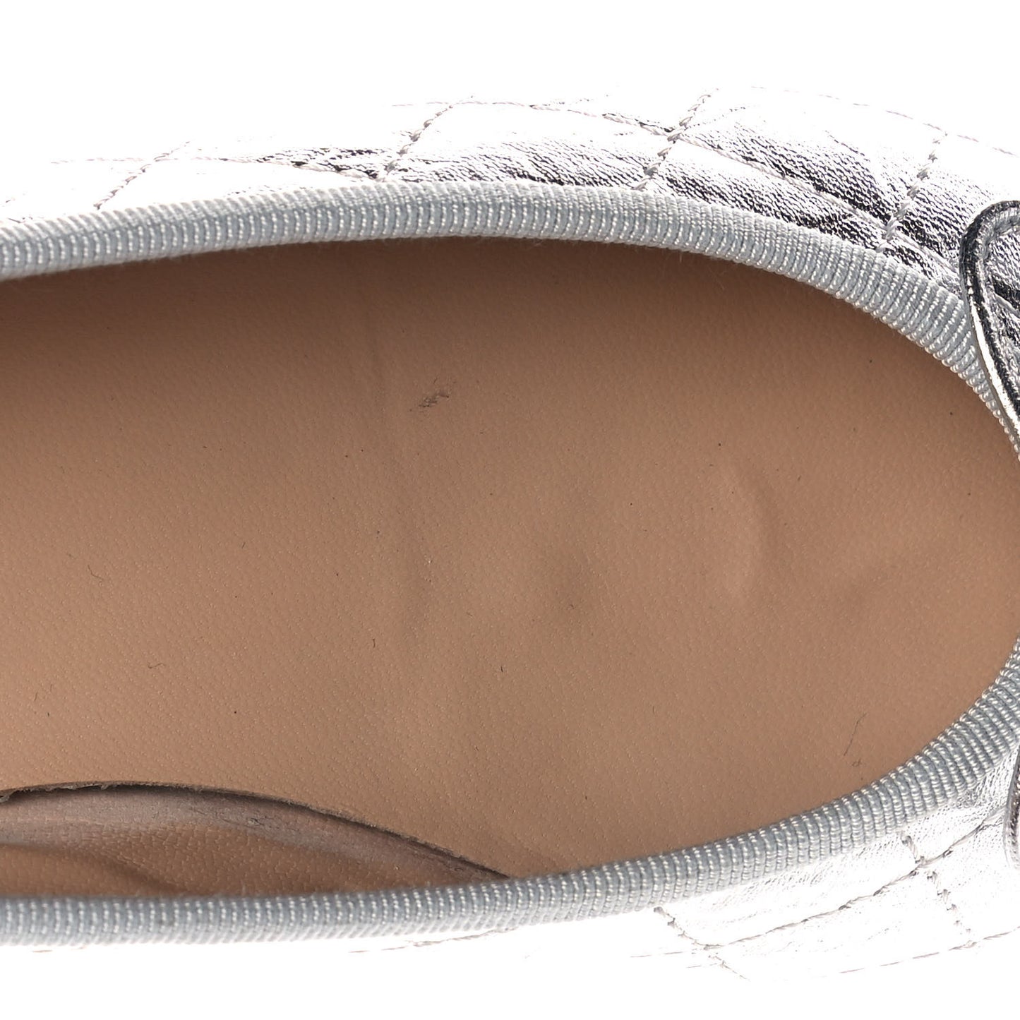 Metallic Aged Calfskin Quilted Cap Toe Ballerina Flats 36.5 Silver