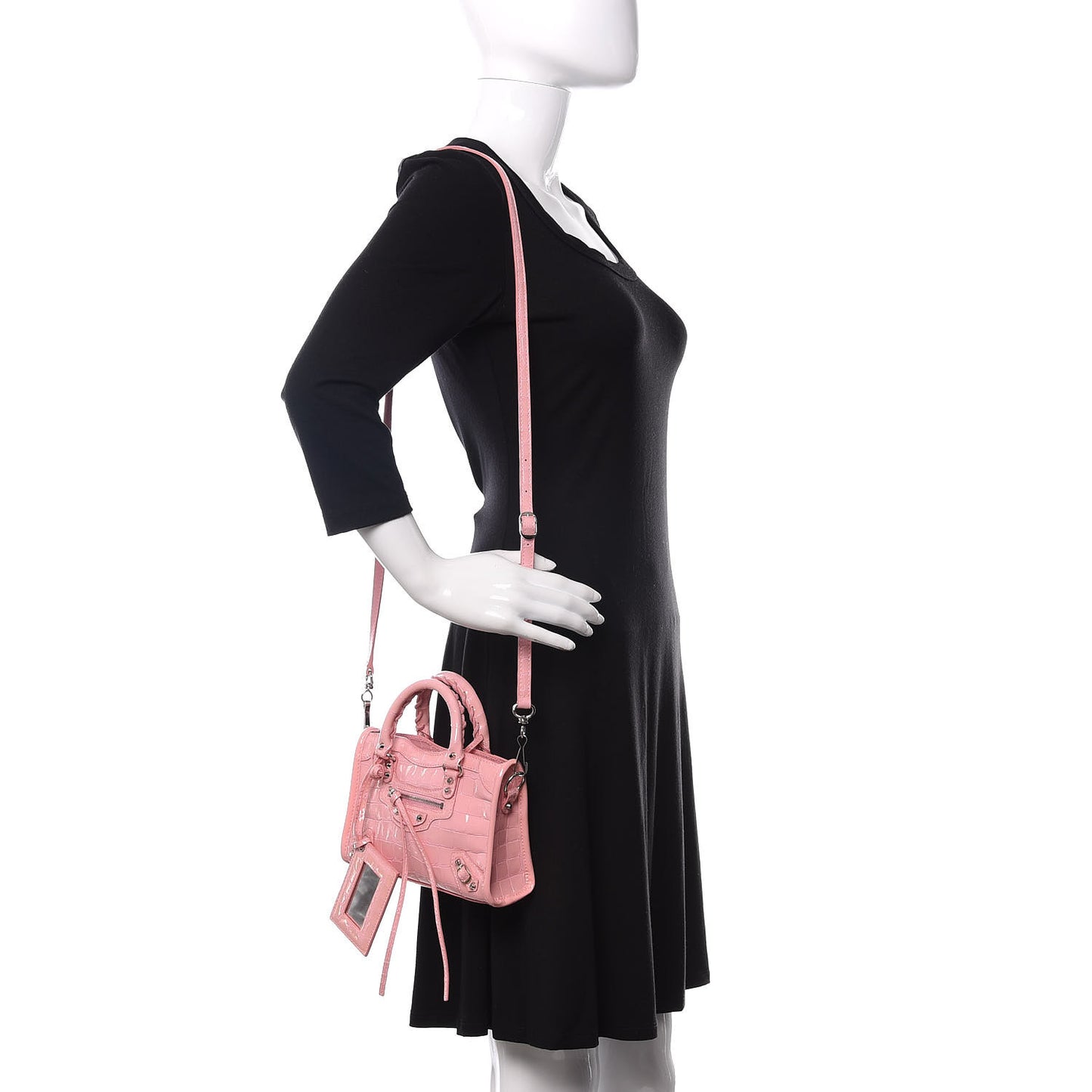 Patent Crocodile Embossed Classic Silver Hardware Nano City Light Pink