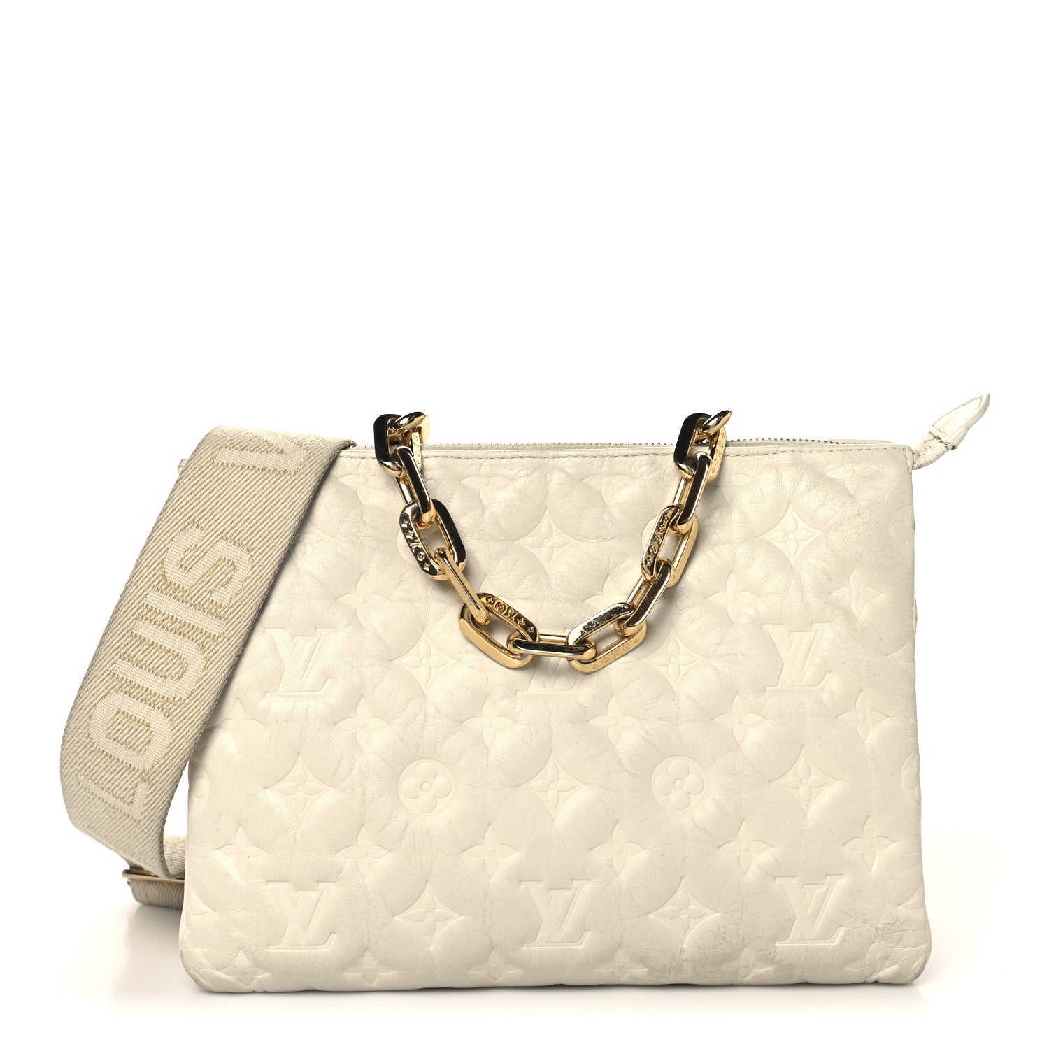 Louis Vuitton Lambskin Embossed Monogram Coussin PM Beige Cream 1 of 17