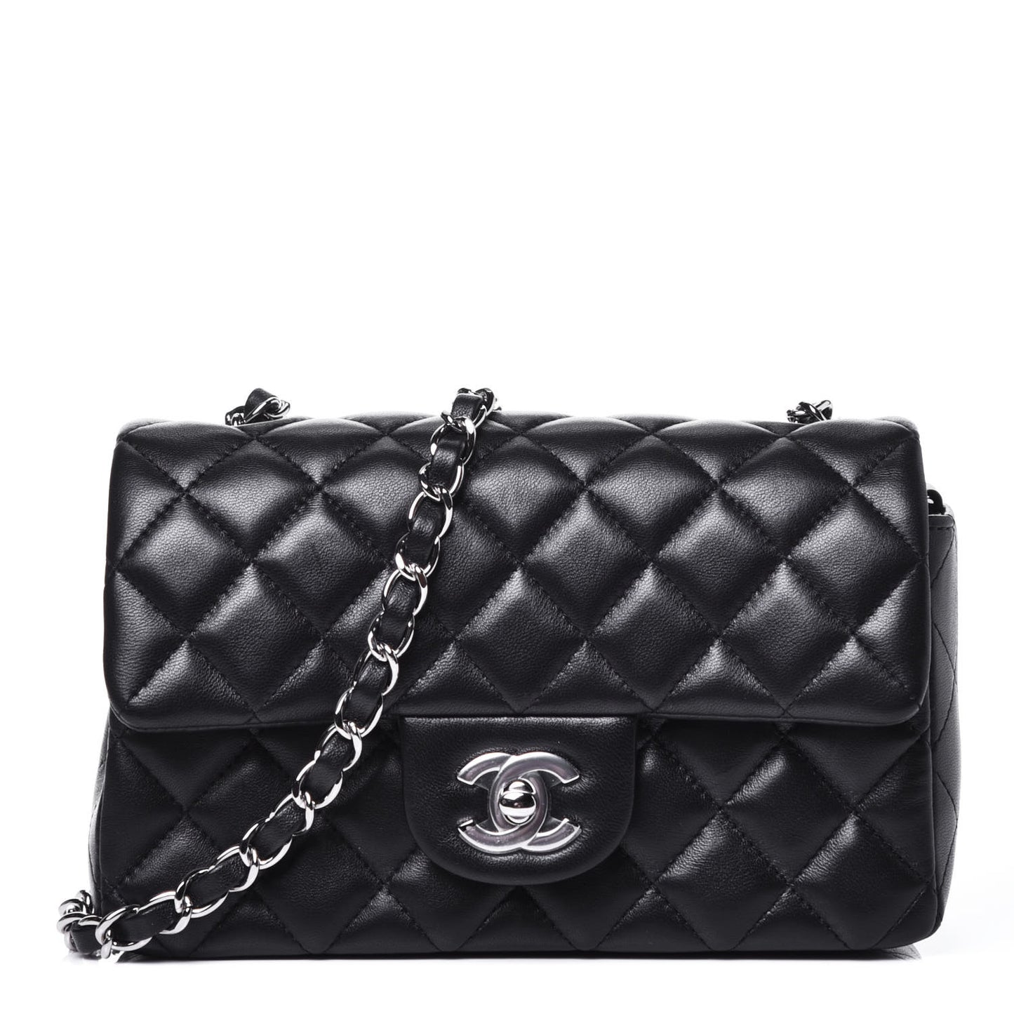 Lambskin Quilted Mini Rectangular Flap Black