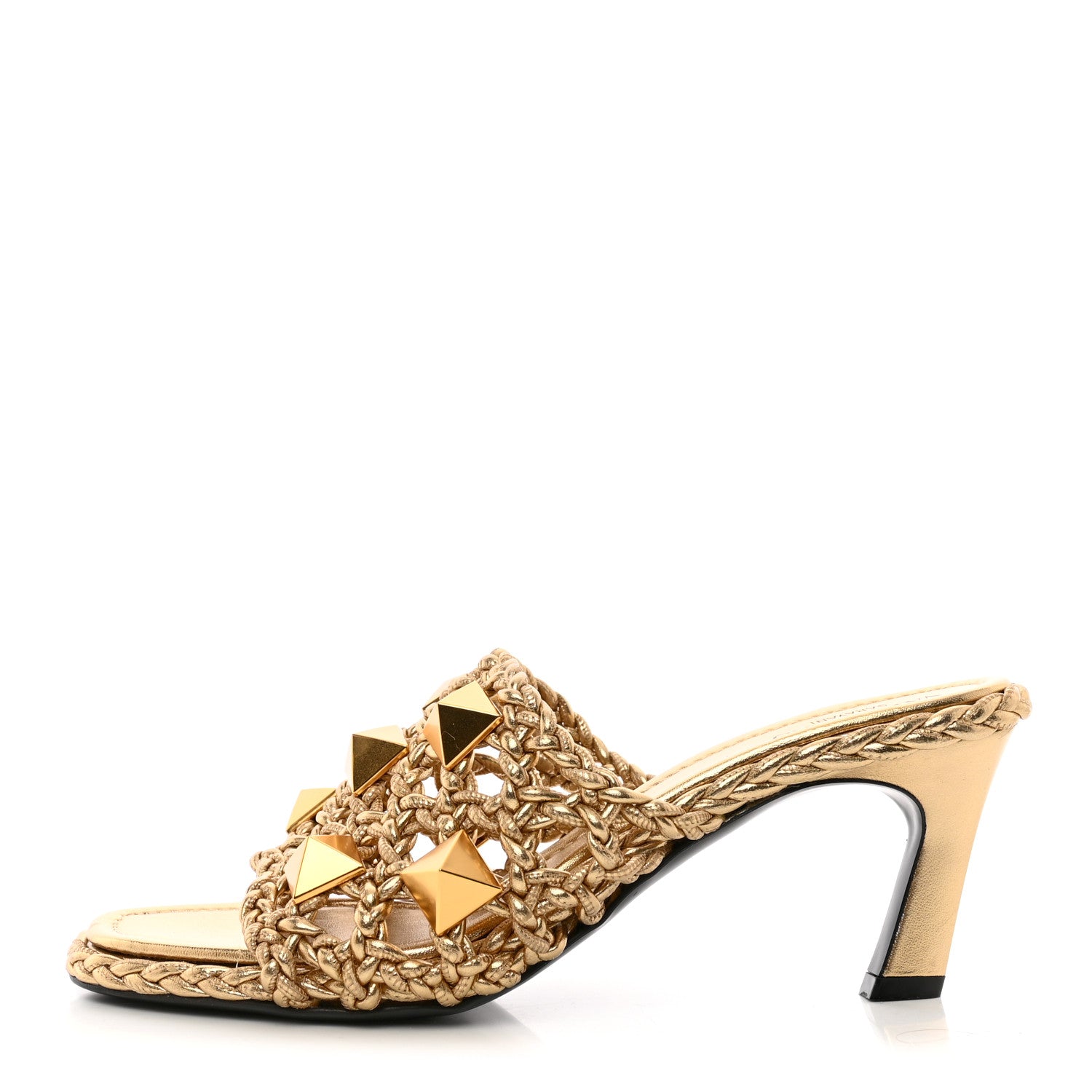 Valentino Garavani Metallic Nappa Woven Roman Stud 65mm Mule Sandals 38 Star Gold 1 of 10