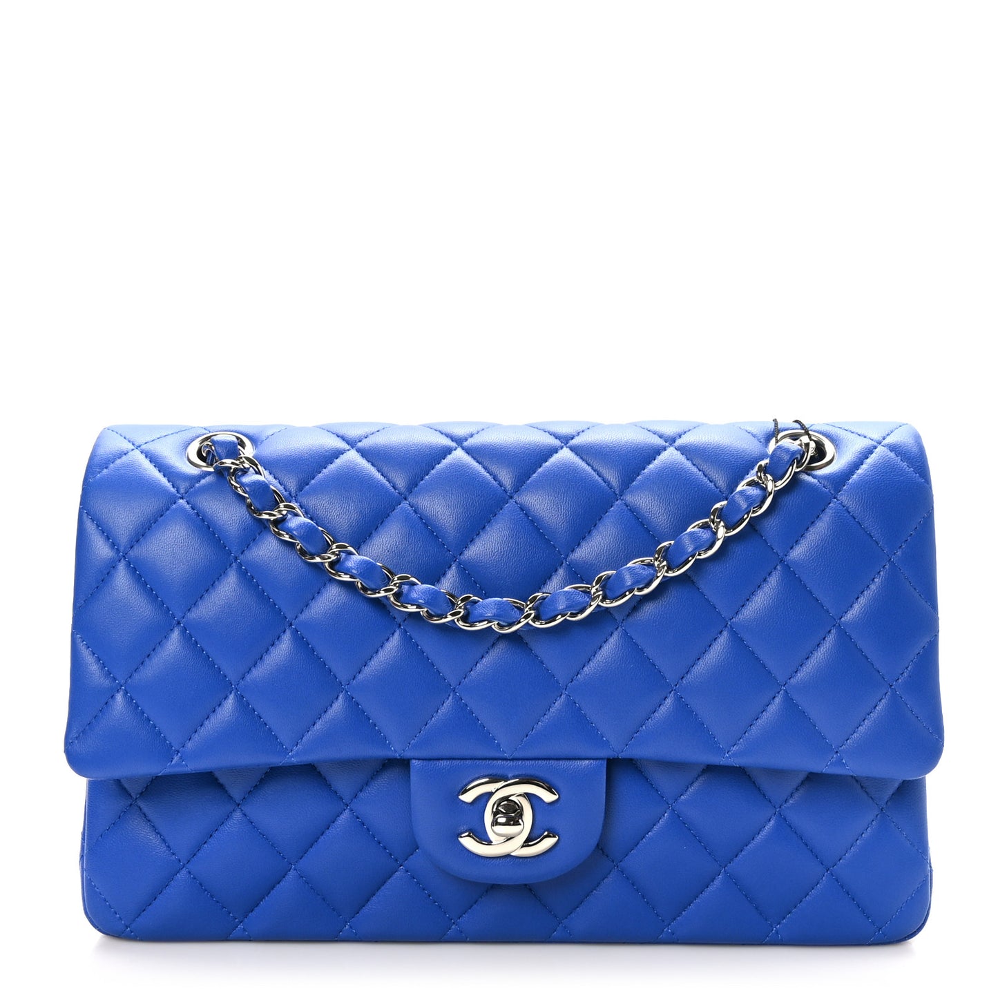 Lambskin Quilted Medium Double Flap Royal Blue