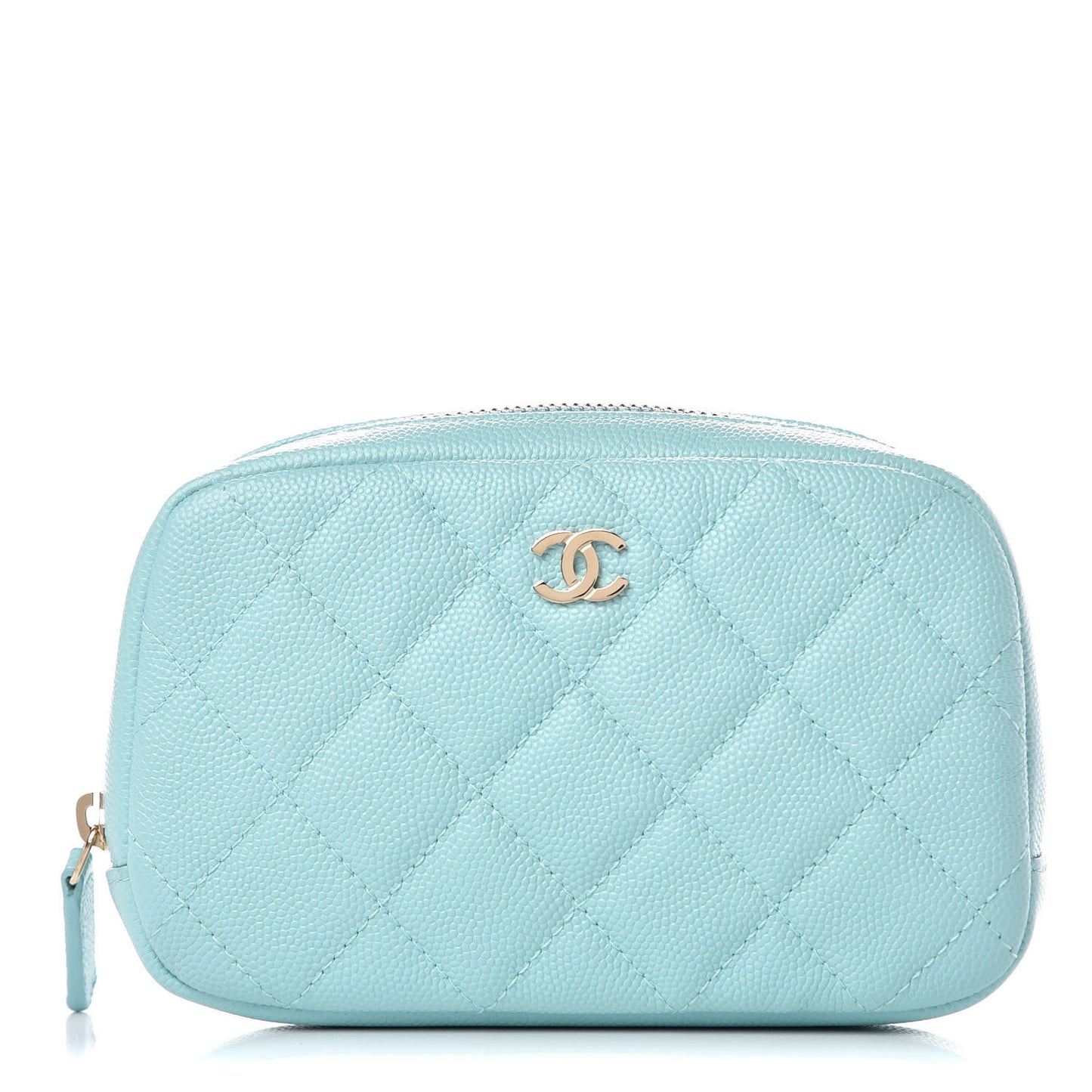 Caviar Quilted Small Curvy Pouch Cosmetic Case Light Blue