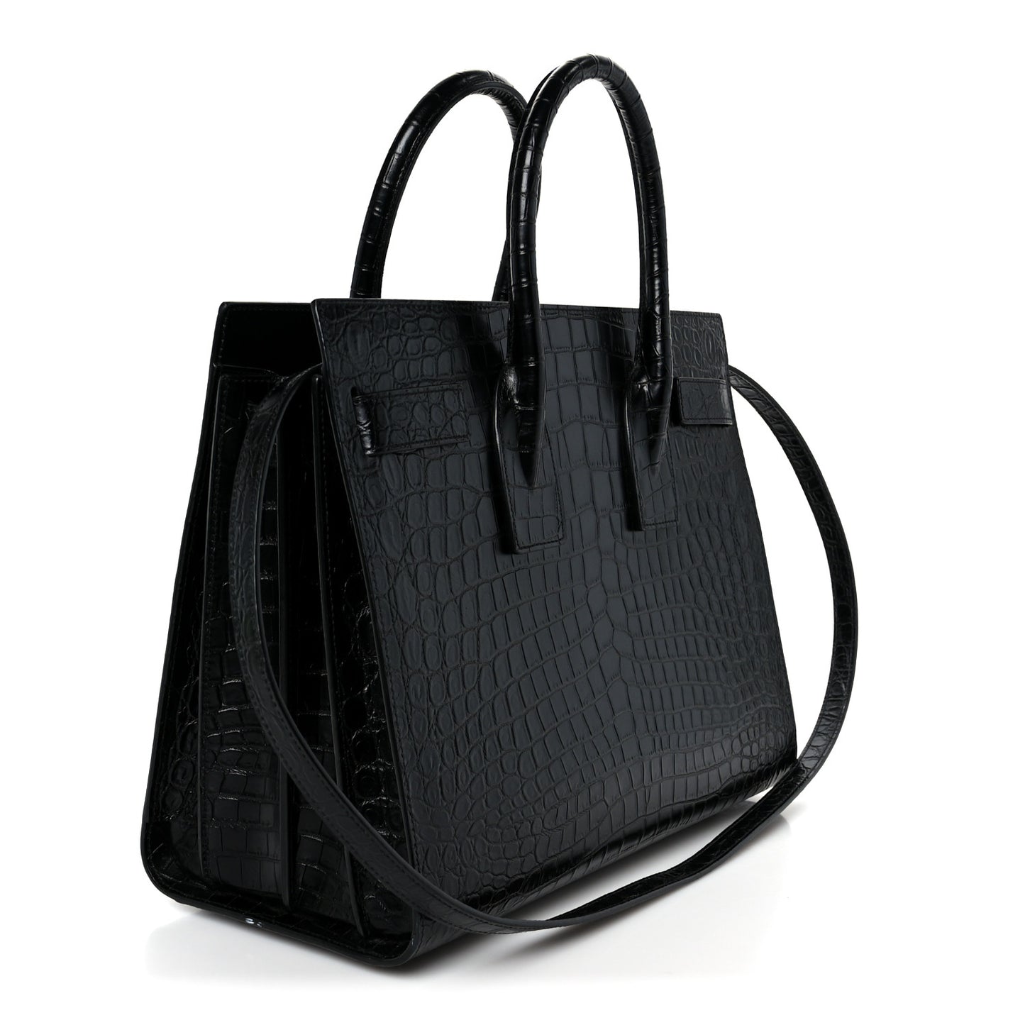 Calfskin Crocodile Embossed Small Sac de Jour Black