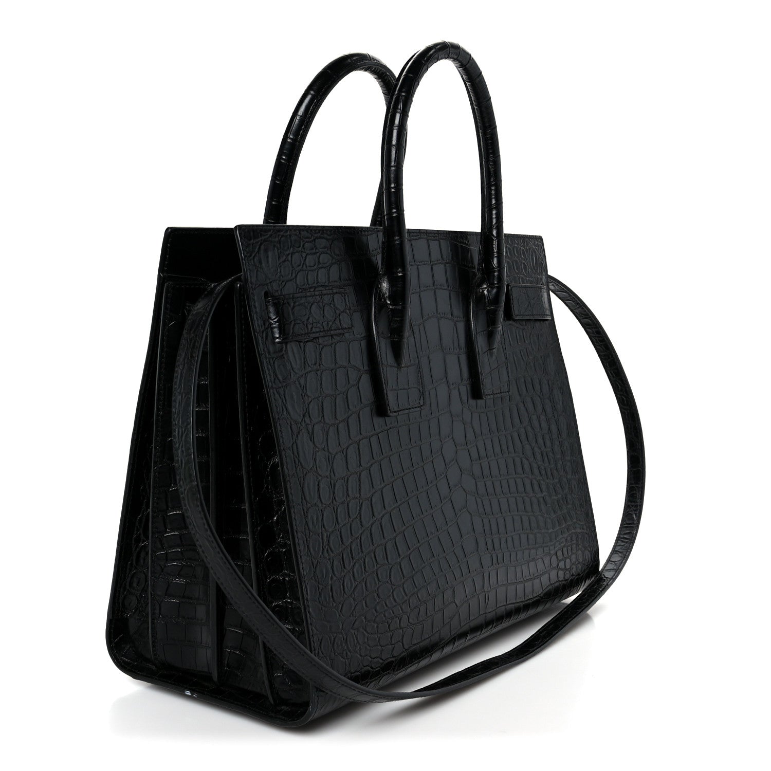 Saint Laurent Calfskin Crocodile Embossed Small Sac de Jour Black 3 of 10