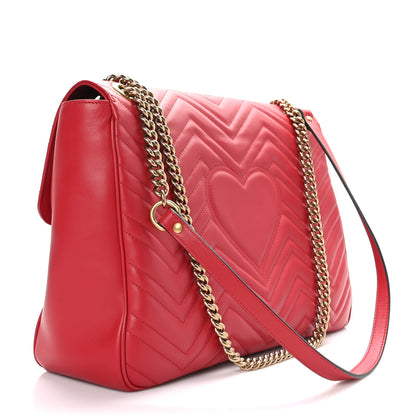 Gucci Calfskin Matelasse Large GG Marmont Shoulder Bag Hibiscus Red 2 of 9