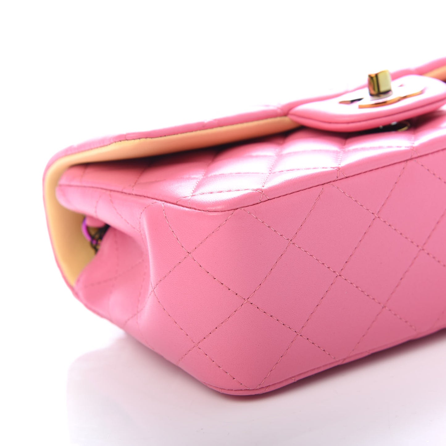 Lambskin Quilted Mini Rectangular Flap Pink Yellow
