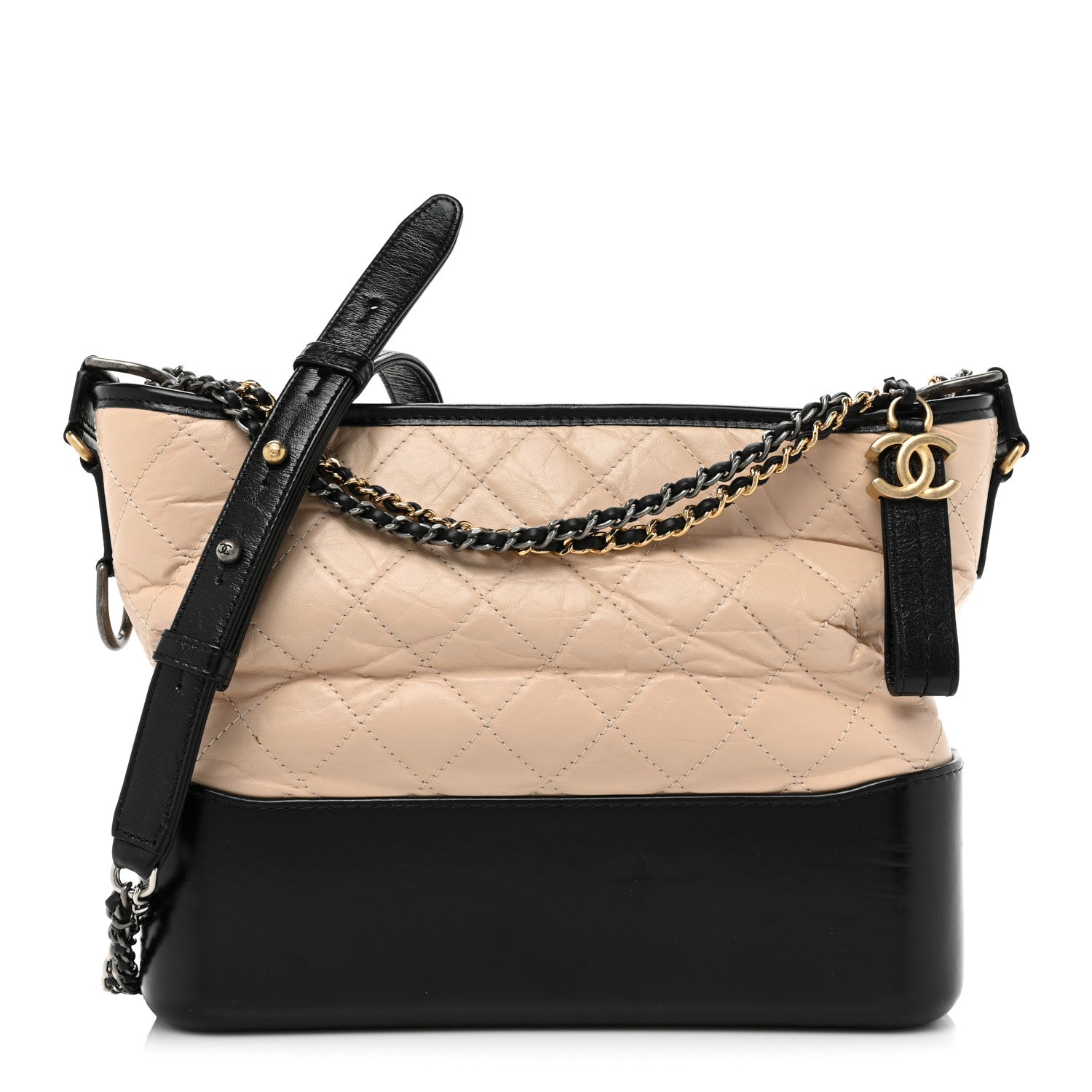 Chanel Aged Calfskin Quilted Medium Gabrielle Hobo Beige Black 1 of 15
