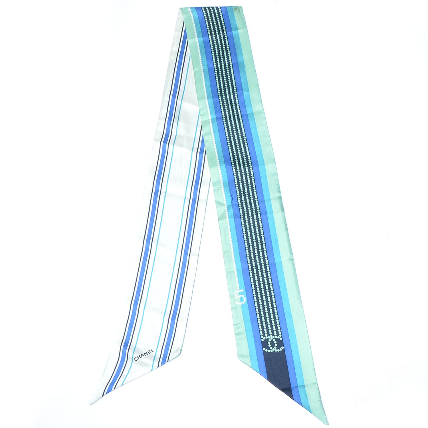 Chanel Silk Pearl CC N°5 Scarf Blue 3 of 7