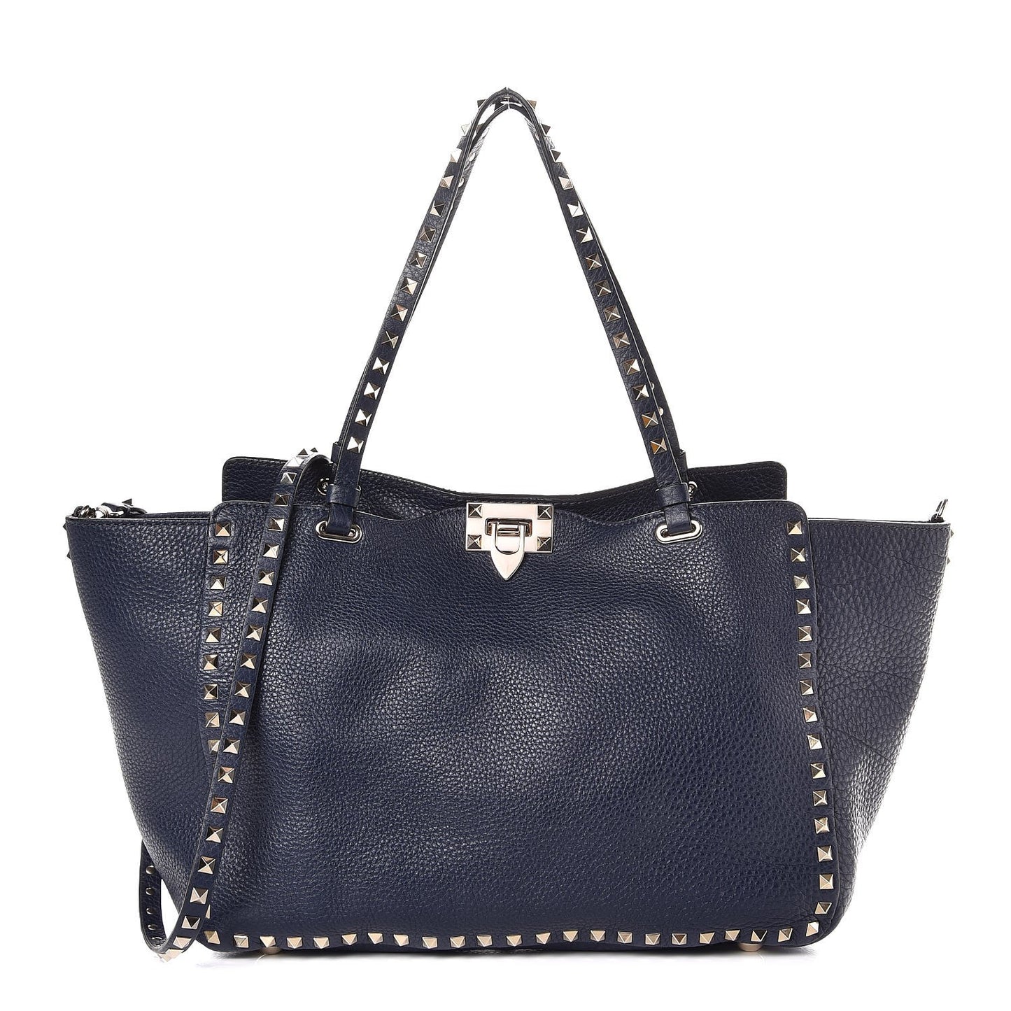 Pebbled Calfskin Medium Rockstud Tote Marine